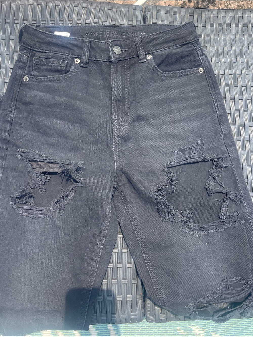 American Eagle Black High-Rise Distressed Jeans